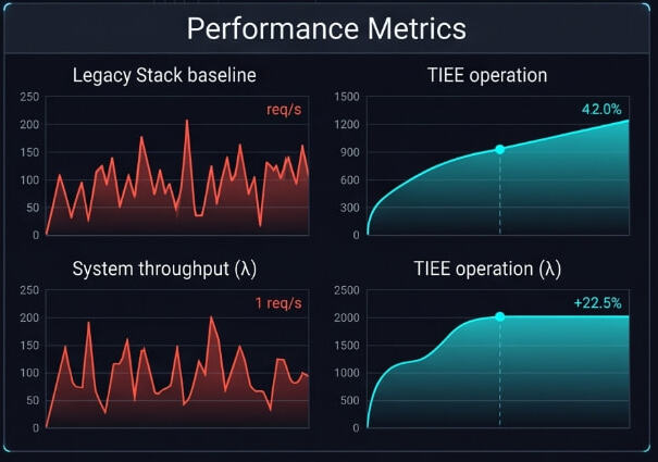 Legacy stack baseline versus TIEE throughput charts